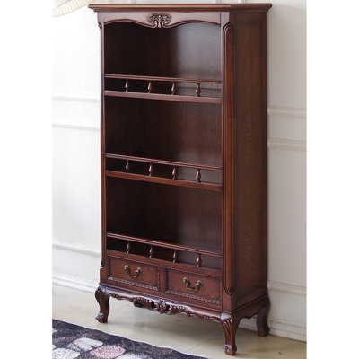 Vintage Ornate Wood Bookcase with 3 Open Shelves & 2 Drawers