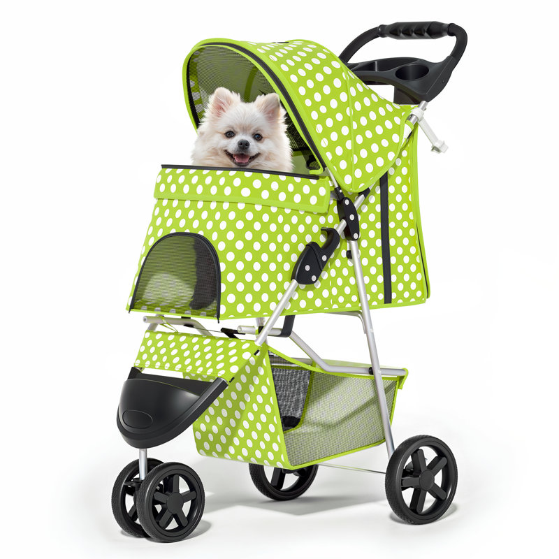 Poussette pliable pour animaux de compagnie, poussette pliante à 3 roulettes pour chats avec auvent et autocollants