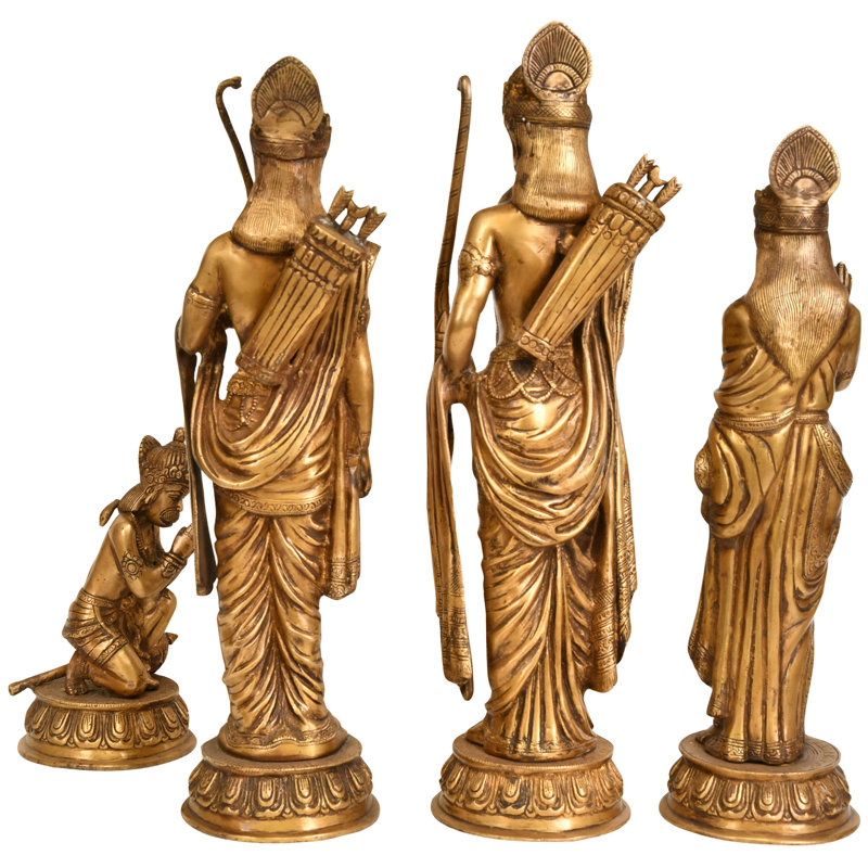17" Shri Rama Durbar Brass Statue - Handcrafted Ram Sita Lakshman Hanuman Family Sculpture for Temple Home Decor