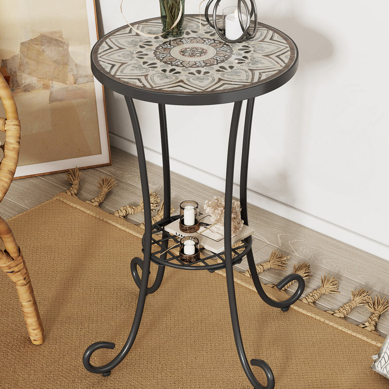 Table d'appoint de patio avec tablette, Brun