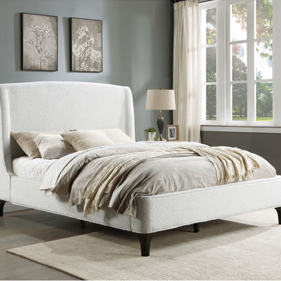 King Size Upholstered Bed Frame With Wingback Headboard