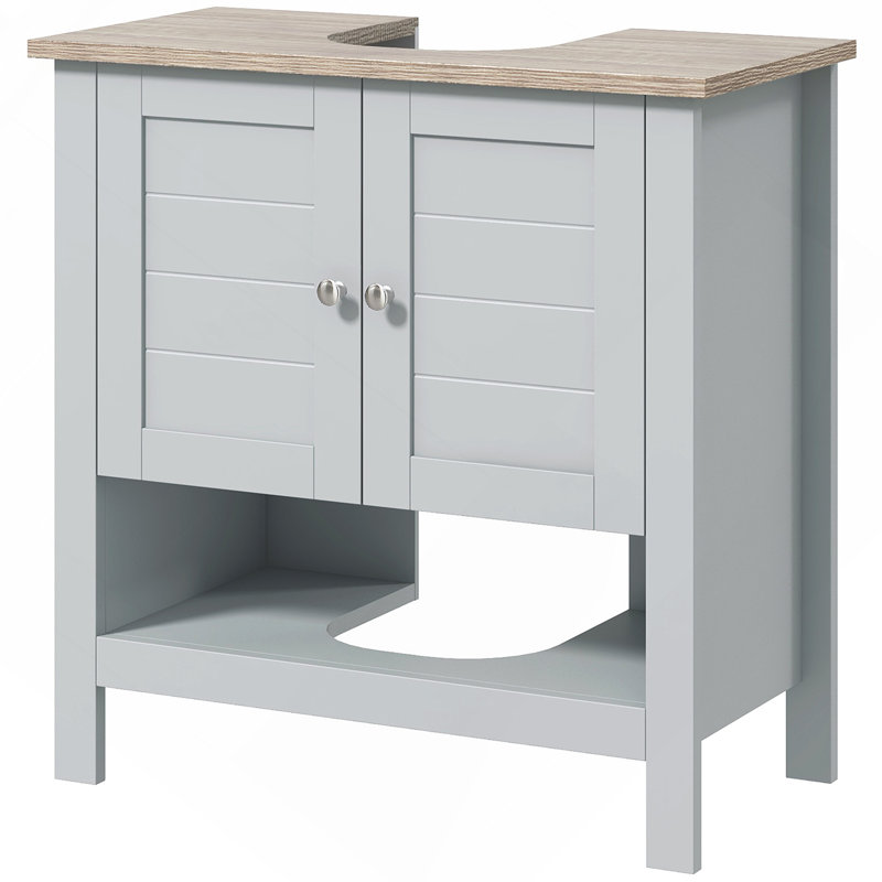 Armoire de rangement à piédestal, sous-lavabo, meuble-lavabo avec tablette réglable et tablette inférieure ouverte, gris