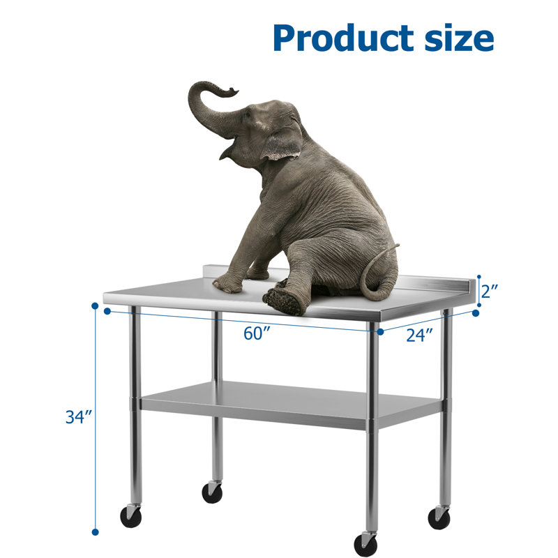 Tables de travail en acier inoxydable, H 34 po x l 60 po