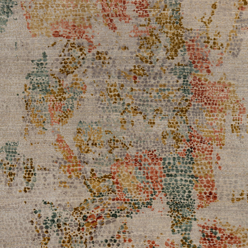 Multicolored Contemporary Silk Wool Blend Rug - 6' x 9'