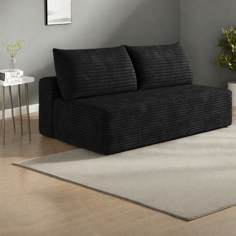 Canapé d'angle moderne, canapé modulable en velours côtelé noir, aucun assemblage requis pour la maison ou la famille, Noir