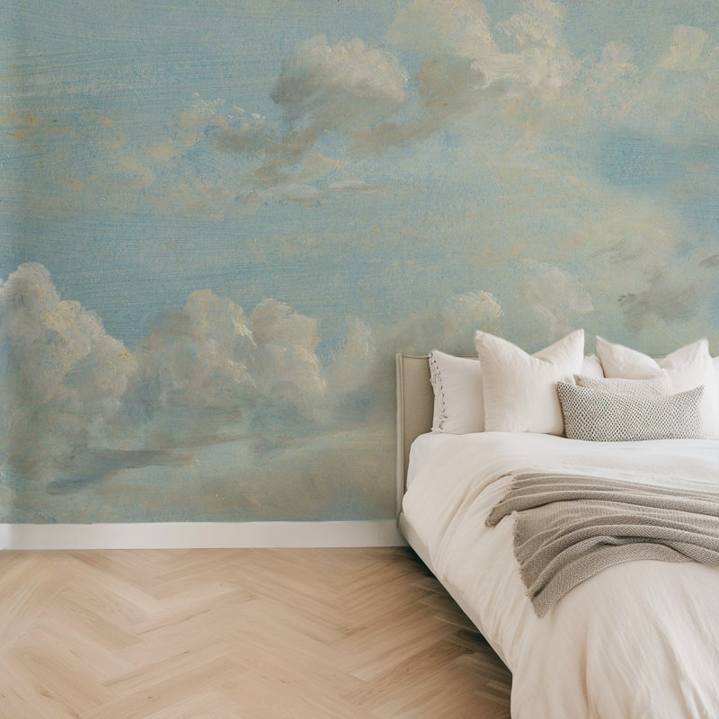 Blue Painterly Sky and Clouds Wallpaper