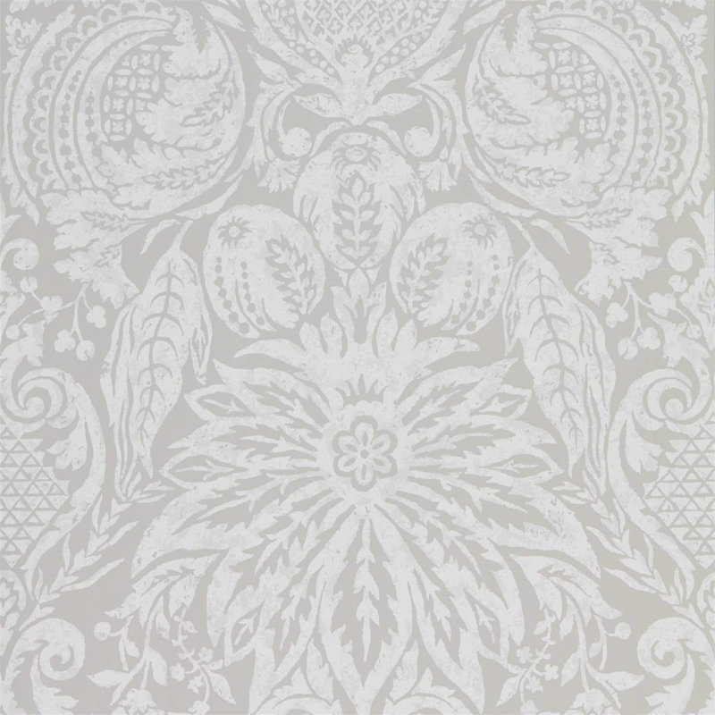 Mitford Damask Wallpaper, Platinum Gray