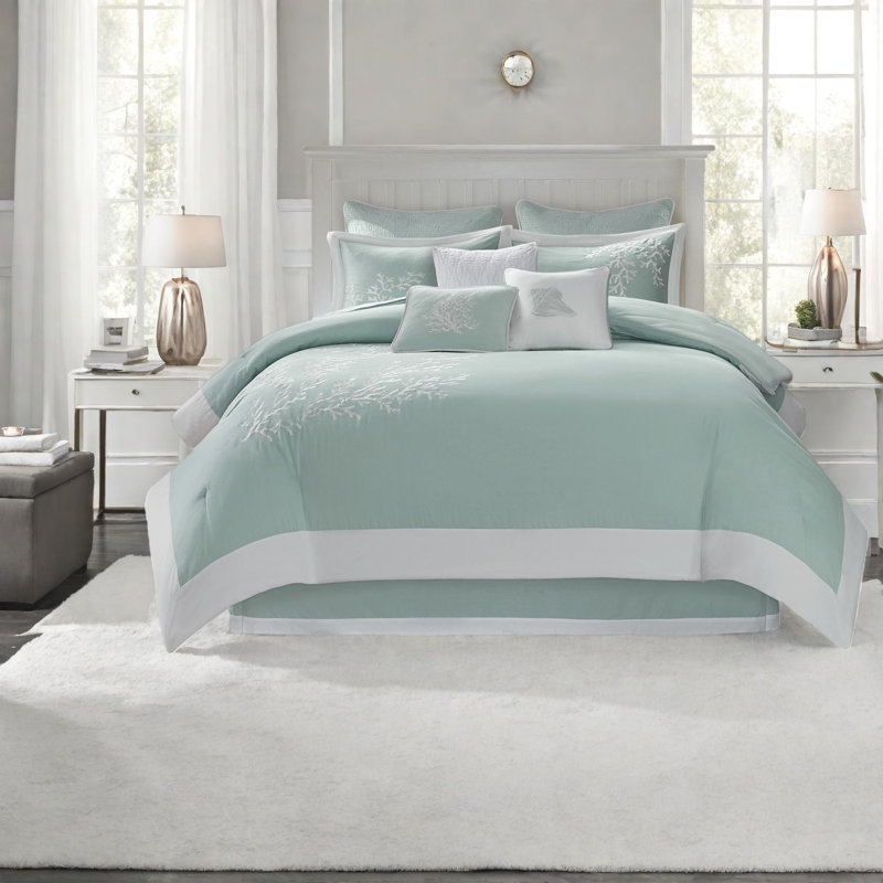 Luxurious Oversized Aqua Cotton Bedding Set, Coastal Comfort For Home