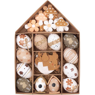 Ensemble d'ornements pour œufs de Pâques, ornement d'arbre de Pâques nature 40 carats pour enfants, assortiment d'œufs à suspendre en vrac blanc pour Pâques