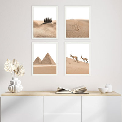 " Framed Egyptian Pyramid Antelope Set Of 4 Africa Desert Southwest Wall Decor Prints " 4 - Pieces