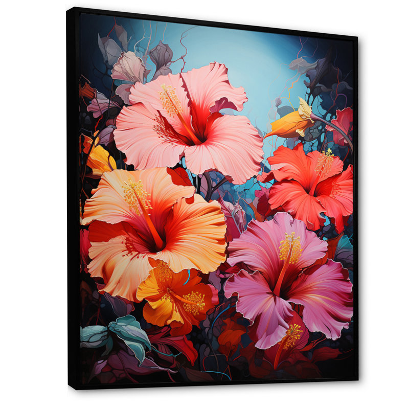 Biondi Hibiscus Hibiscus Harmony II sur toile, H 32 po x l 16 po x P 1 po, Cadre flottant noir