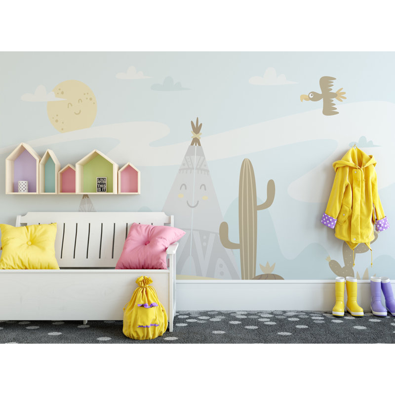 Papier peint paysage de petits cactus, L 98 po x l 150 po