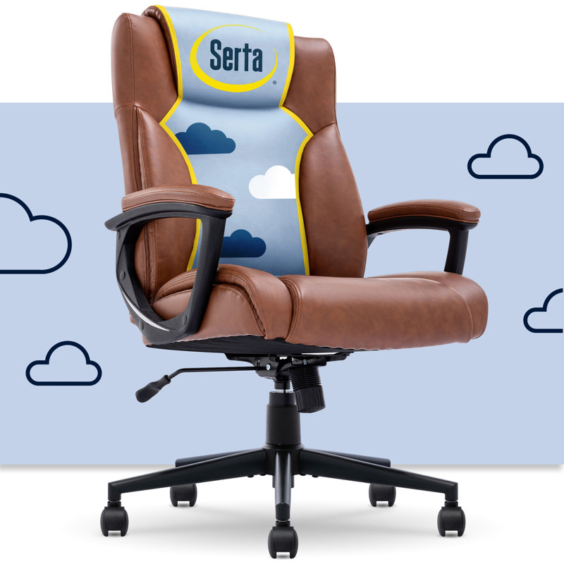 Cognac Bonded Leather Executive Swivel Chair with High Back and Fixed Arms