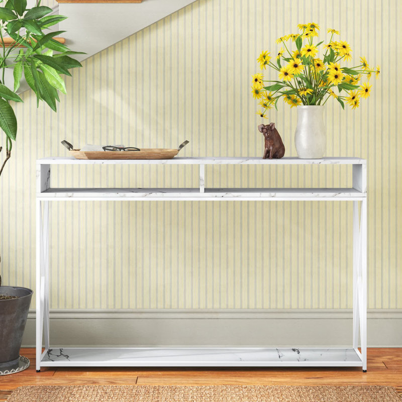 Console de 47,25 po Ariyana, Plateau en faux marbre blanc / base blanche