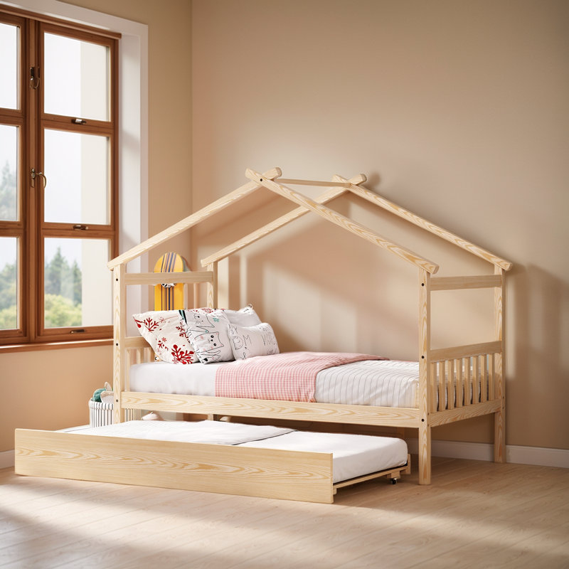 Aashini Kids Platform with Trundle, Natural, Twin