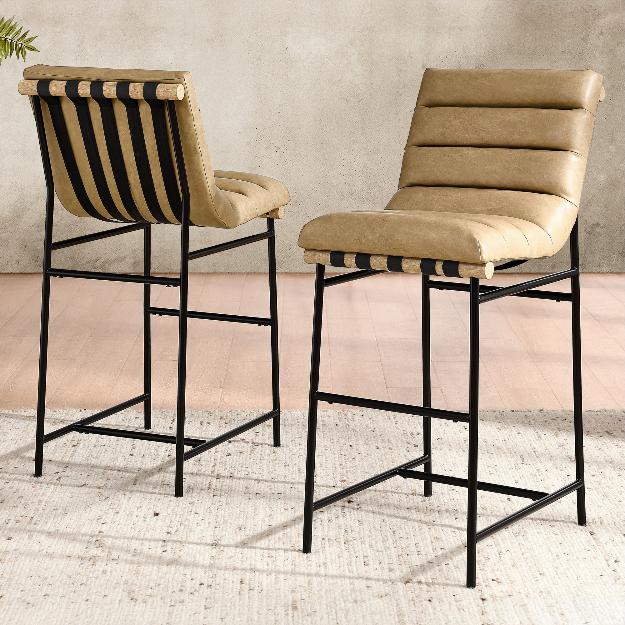 Nicco Vegan Leather Stool (Set of 2), Bar Stool (30" Seat Height)