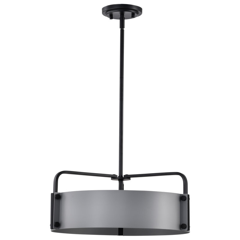 Luminaire suspendu tambour 4 lumières Malwine, Gris mat