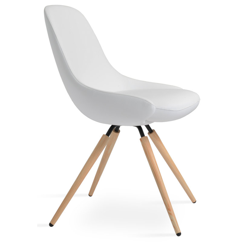 Gazel Star Dining Chair, White Leatherette, Natural Veneer