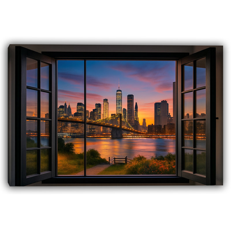 «Brooklyn Bridge Twilight», art sur toile urbain encadré