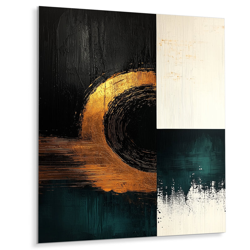 «Beyond the Angles Golden Emerald Forms II», art mural géométrique abstrait en métal, H 40 po x l 30 po