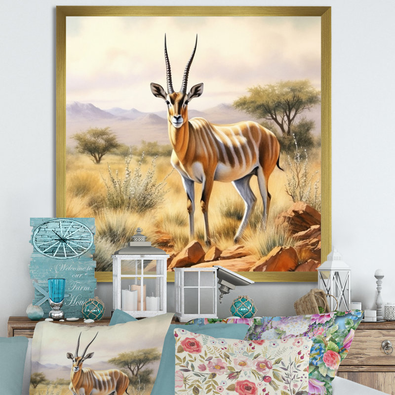 Graceful Antelope IV, reproduction d'art sur toile, H 30 po x l 30 po x P 1 po, Cadre doré à une seule photo