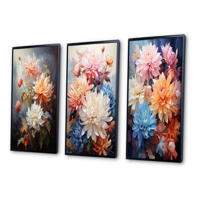 «Peach White Mums Romantic Impression», 3 pièces