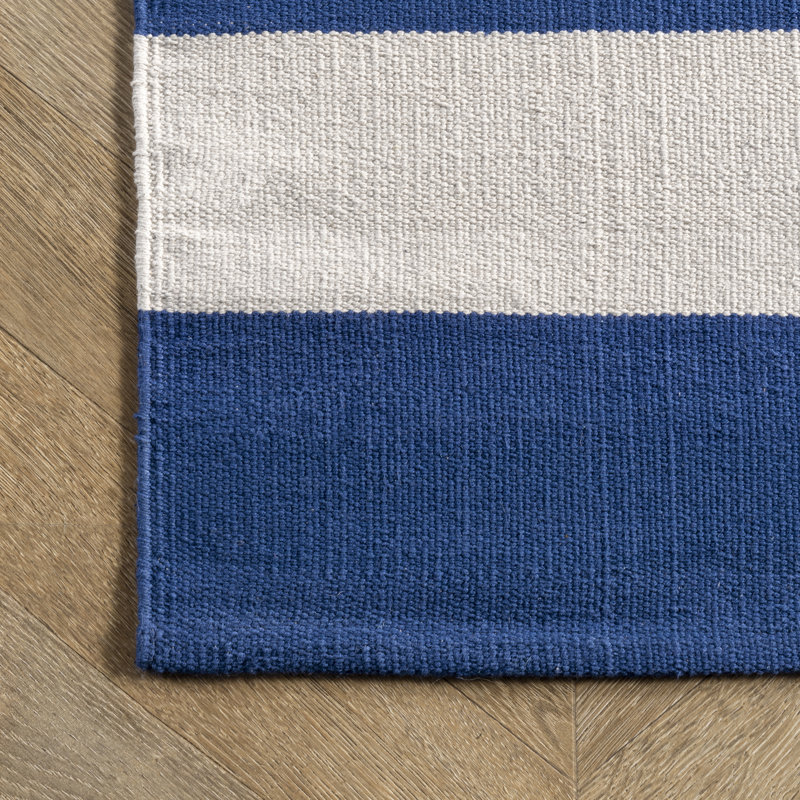 Tapis bleu / blanc en coton Massengale, Rectangle 3 pi x 5 pi