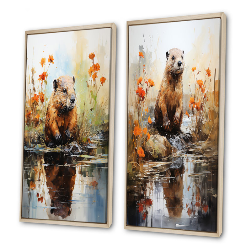 Beavers Pond Reflections Florals I - ensemble de 2 reproductions d'art mural Beaver, Encadrement brun, H 32 po x l 33 po