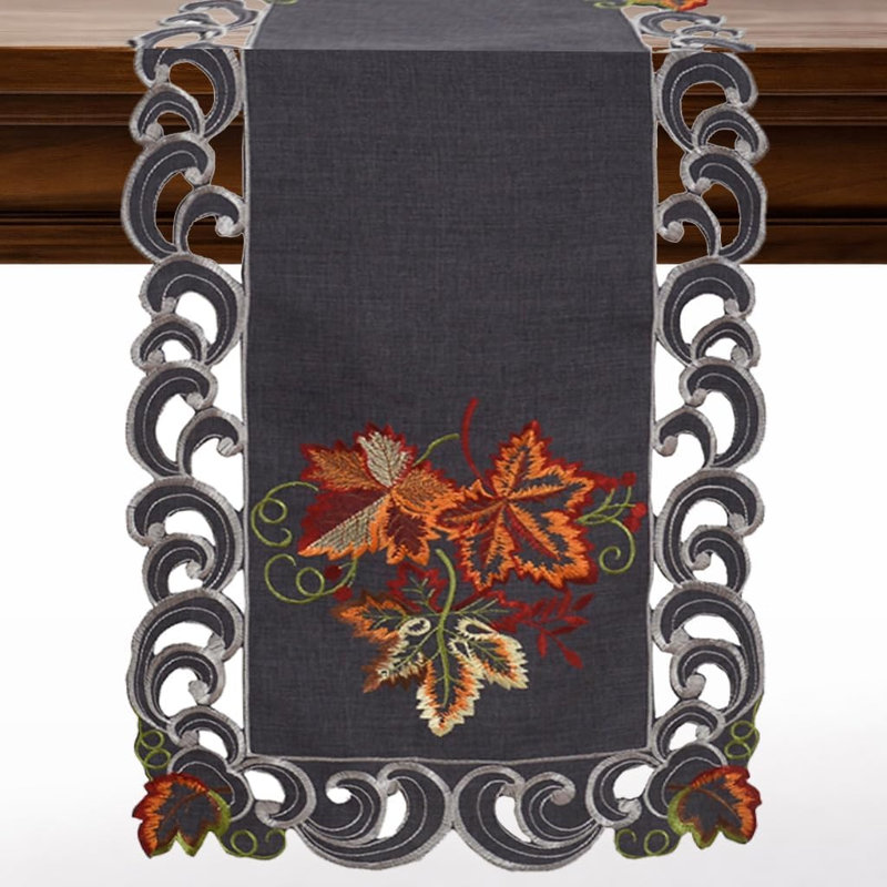 Chemin de table Dec anthracite gris anthracite avec broderie européenne