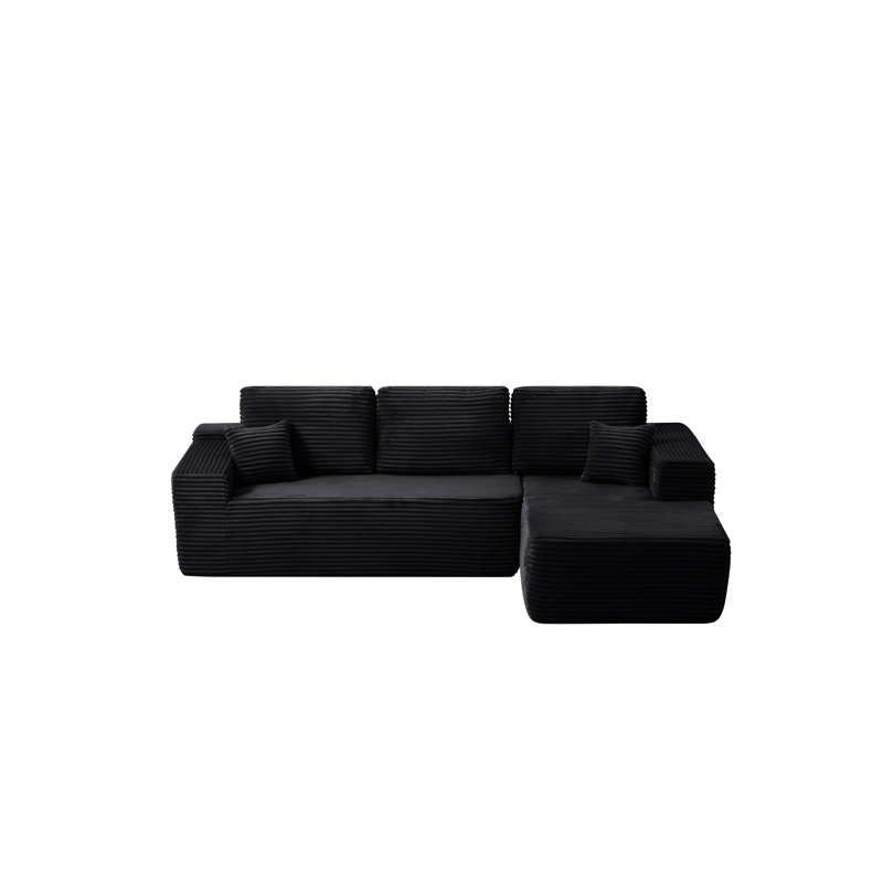 104" Cloud Sectional Sofa With Chaise And Side Pockets , Modern Modular Design, Deep Seating, Upholstered Couch For Living Room/Bedroom, No Assembly Required (Plush Fabric), Black,Right