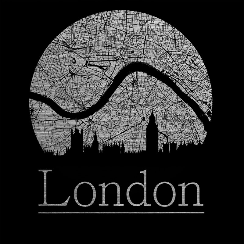 London Map - Print on Metal, 47cm H x 47cm W, Unframed