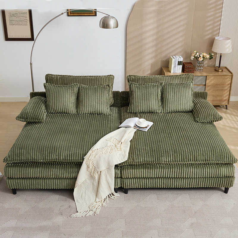 Canapé-lit surdimensionné en velours côtelé l 109 po - Chaise longue de loisir réglable à 4 vitesses avec 4 coussins, Vert
