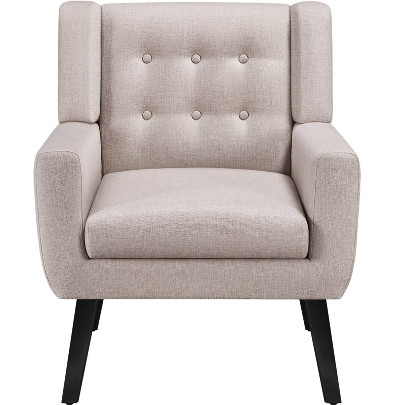73cm Wide Tufted Polyester Armchair with Solid Wood Legs, Beige