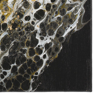 Abstract Machine Woven Black/Gold/Beige Area Rug