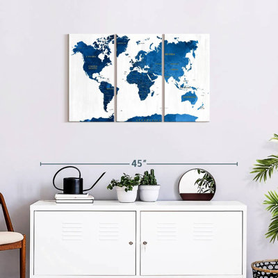 «Blue Textured World Map», reproduction sur toile