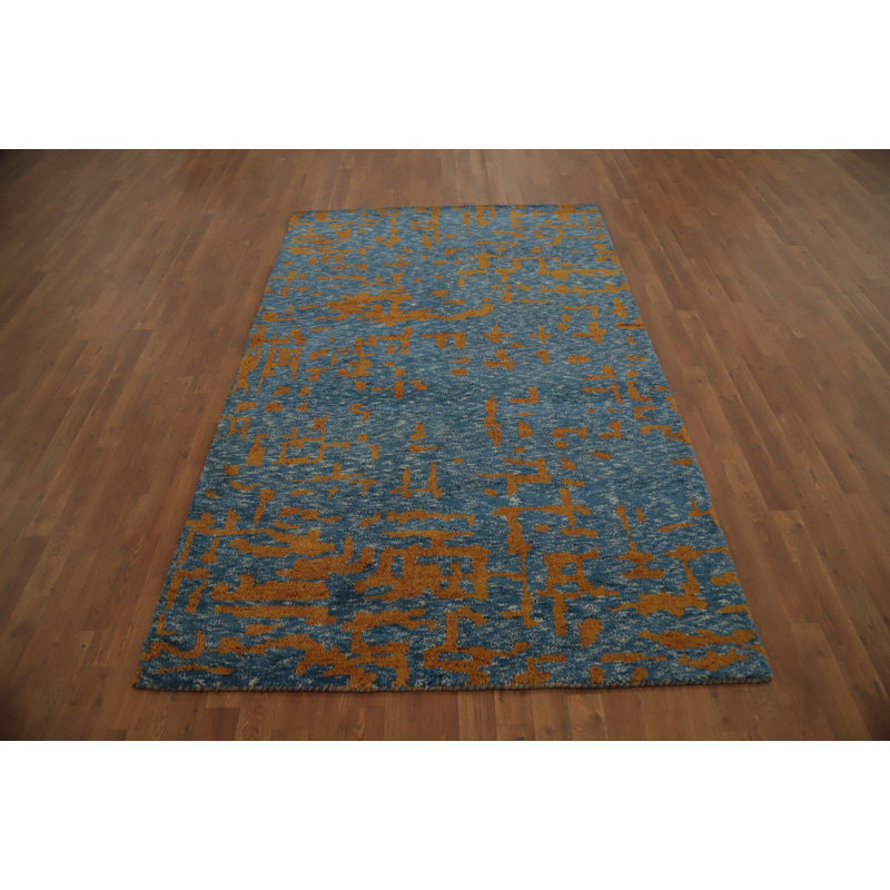 Tapis contemporain bleu Gabbeh 5 x 8 pour les intérieurs urbains