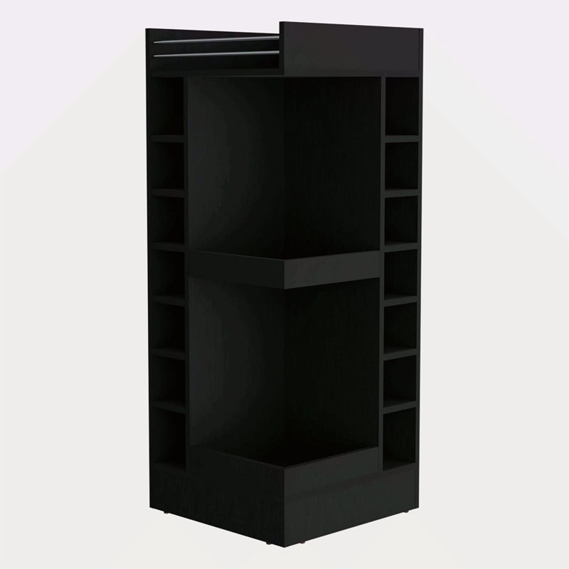 Corner Bar Cabinet With Wine Rack And Open Shelf, Black
