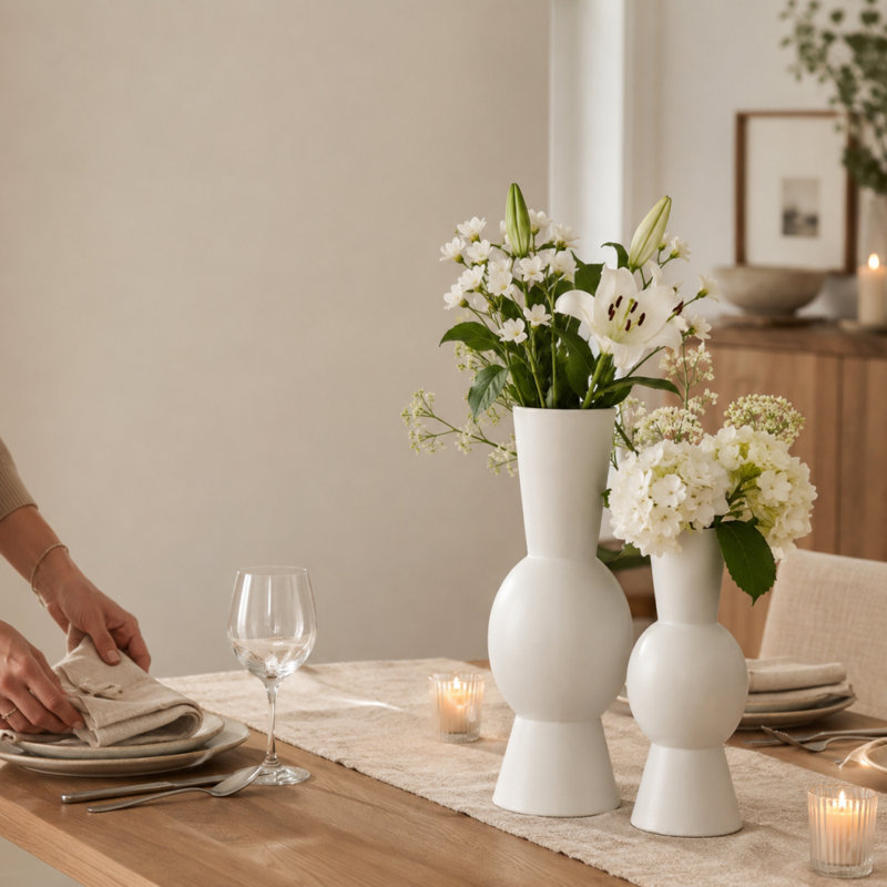 Mable Ceramic Table Vase, White