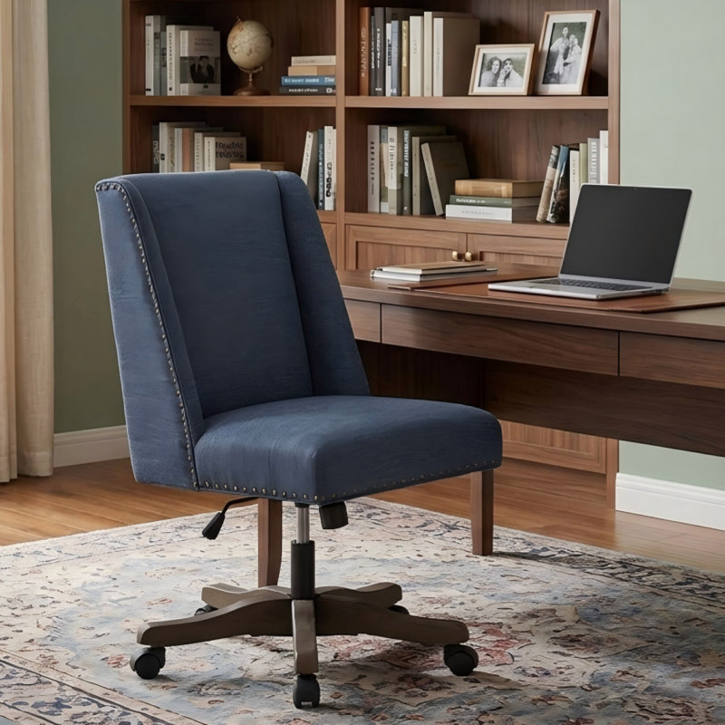 Chaise de bureau pivotante en chenille Mellins, Bleu