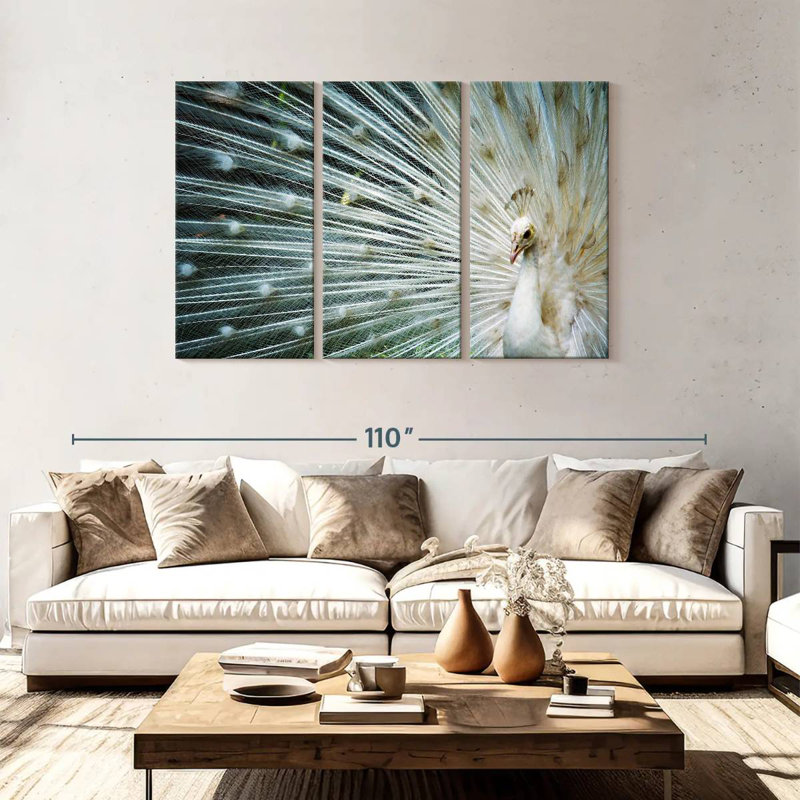 Brampt Icy White Peacock, 48" H x 74" W