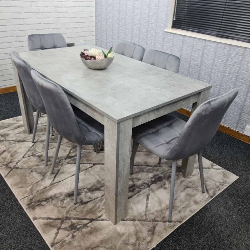 Amiela 6 - Person Dining Set, Grey, 7 Pieces: Table,6 Chairs, 75cm H x 140cm W x 80cm D