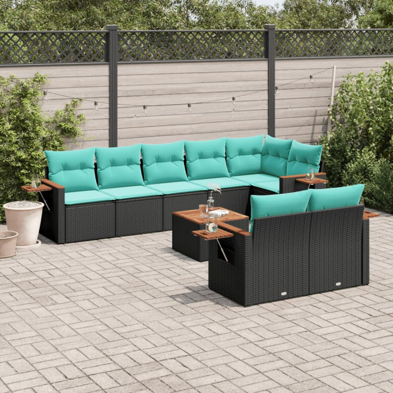  Ensemble de canapé de patio 9 pièces avec coussins en rotin de polyester noir