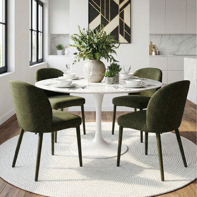 Modern Fully Upholstered Dining Chairs With Fabric-Wrapped Legs