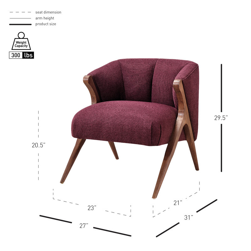 Riceboro 27'' Wide Barrel Chair, Maroon Fabric