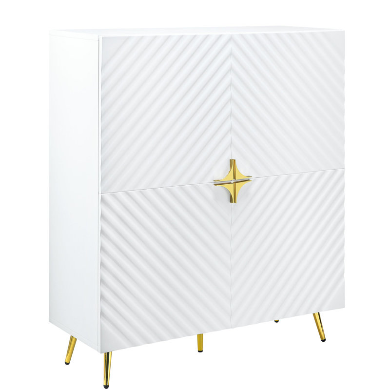 Armoire décorative blanche lustrée avec élément décoratif en forme de vague séduisante, finition et motif élégants, Blanc