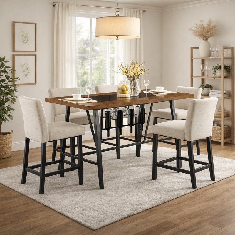 Radcliffe 69" Counter Height Dining Table With Wine/Stemware Rack & Glass Inset Top