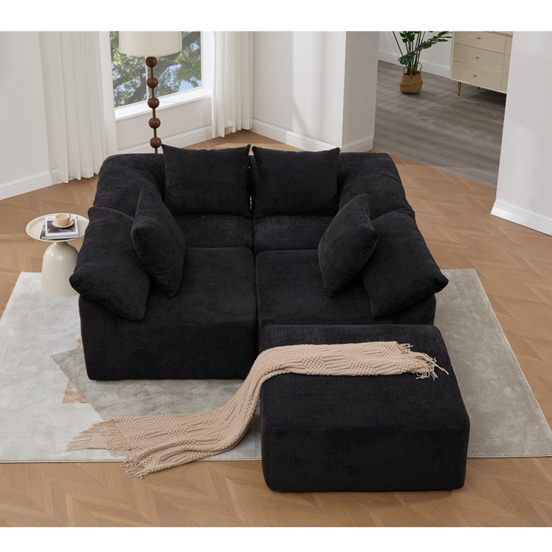 Canapé modulaire en forme de L Boneless de 142 po, sans assemblage, canapé 5 pièces, canapé-lit convertible, canapé entièrement compressé, fauteuils combinés, 5 sièges et repose-pieds, chenille