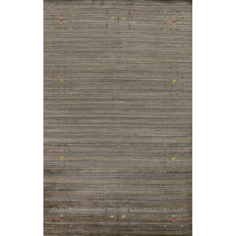 Tapis oriental gris / vert Gabbeh 5 x 8