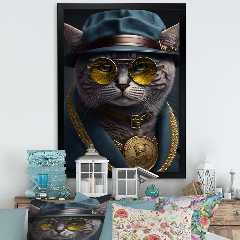 «Mafia Cat I», impression sur toile, H 44 po x l 34 po x P 1,5 po, Impression noire sur toile encadrée