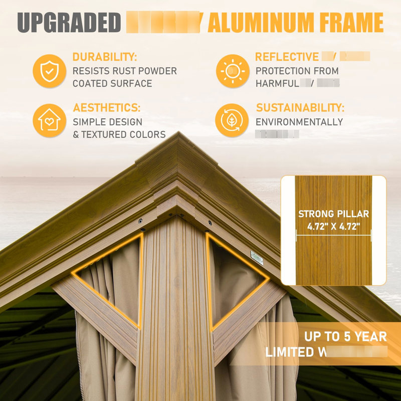 Pavillon de jardin 14 po x 20 pi avec toiture en acier galvanisé et grande base en aluminium